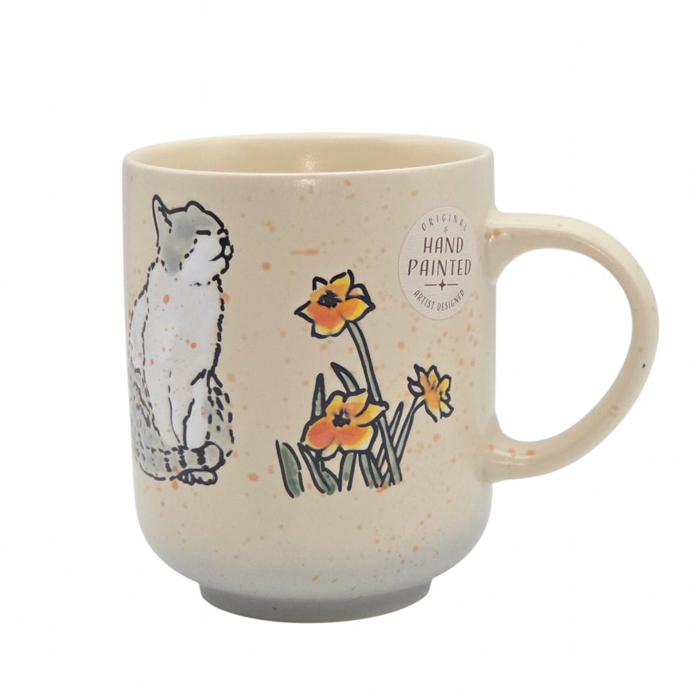 Spectrum Desingz Hand Painted Embossed Cat Ceramic Coffee Mug 17oz